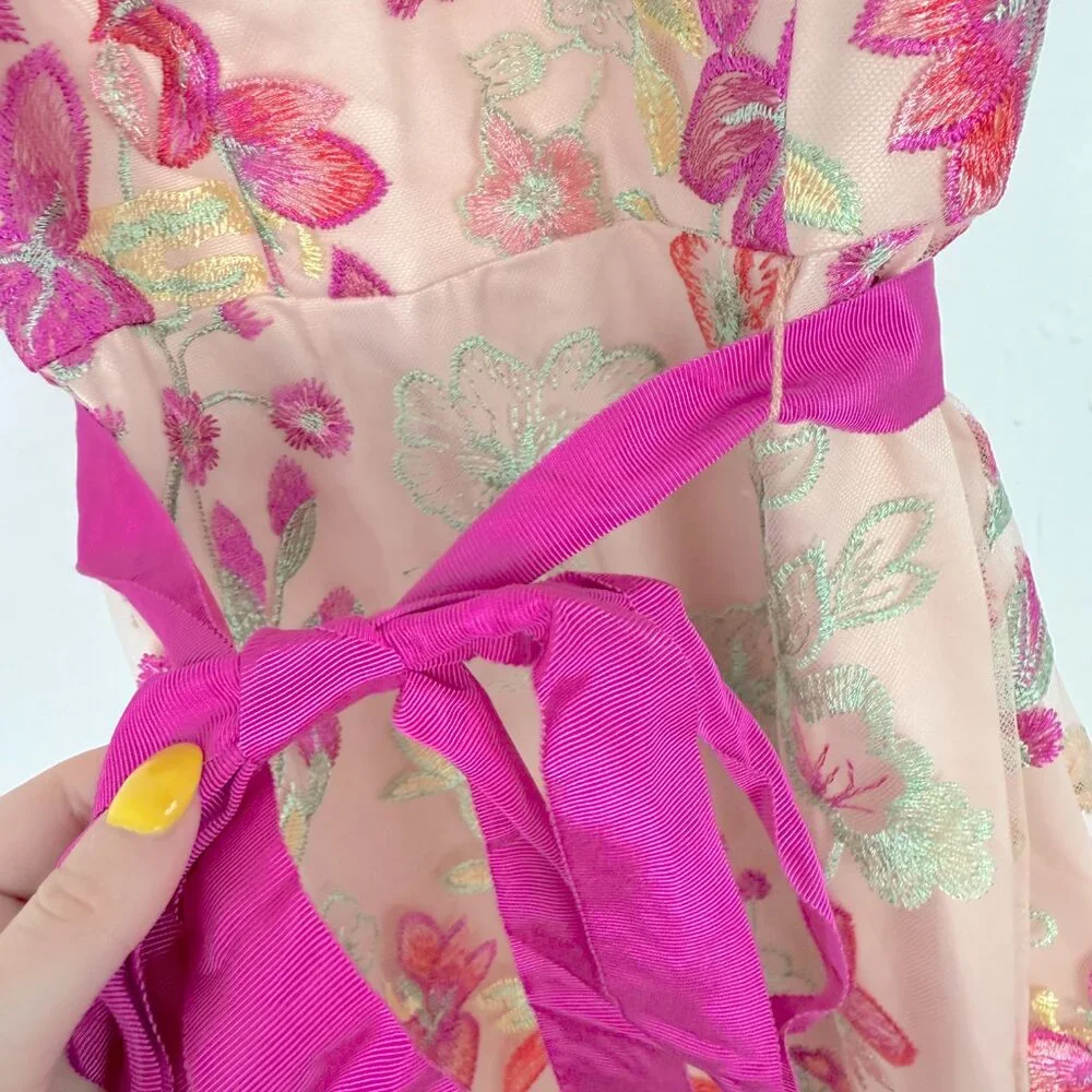 Eliza J Embroidered Sheath Dress Floral V-Neck Sleeveless Pink Size 6 EUC - Picture 5 of 16